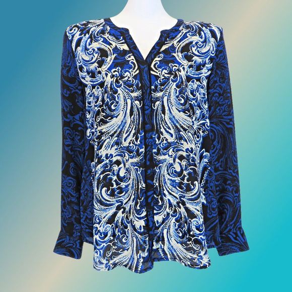 Blue and White Tunic Blouse Dana Buchman........325 - Picture 1 of 8